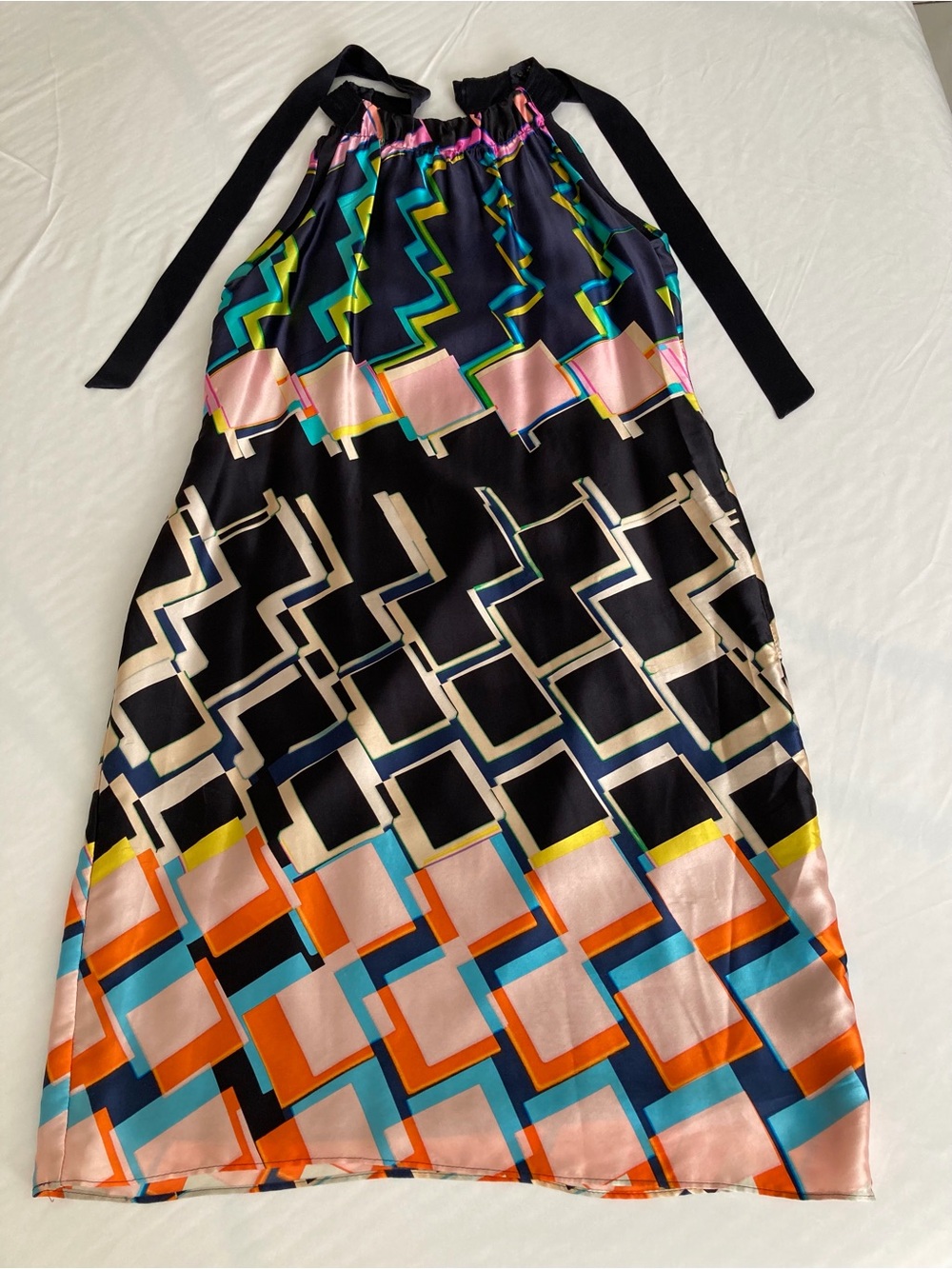Taylor Multicolor Trim Navy Blue Dress